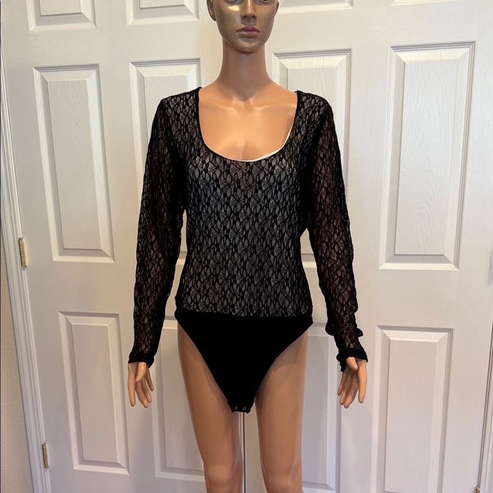 Elegant Black Lace Bodysuit Top